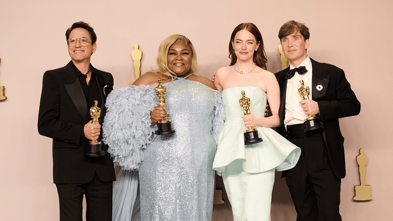 Oscar Winners Robert Downey Jr., Cillian Murphy, Da’vine Joy Randolph and Emma Stone Return to the 2025 Oscars Stage. Photo Courtesy: Academy of Motion Picture Arts and Sciences